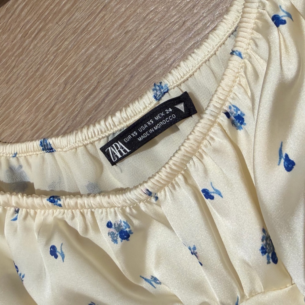 Zara Blue Floral Cream mini Dress XS - Picture 6 of 8